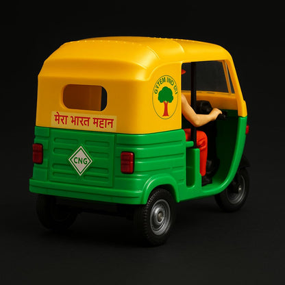 Centy Public Commuters CNG Auto Rickshaw Pull Back Toy with Open Side Entry | Friction Powered | Green & Yellow | Ages 3+