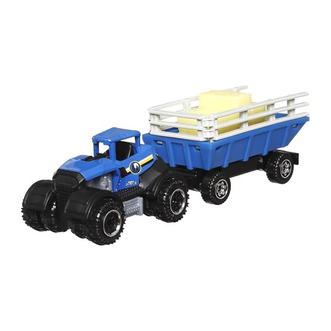 Matchbox Die-Cast Hitch and Haul Playset - MBX Farm Trailer ~ Blue Dirtstroyer Tractor and Farm Trailer with Accessories and Figures