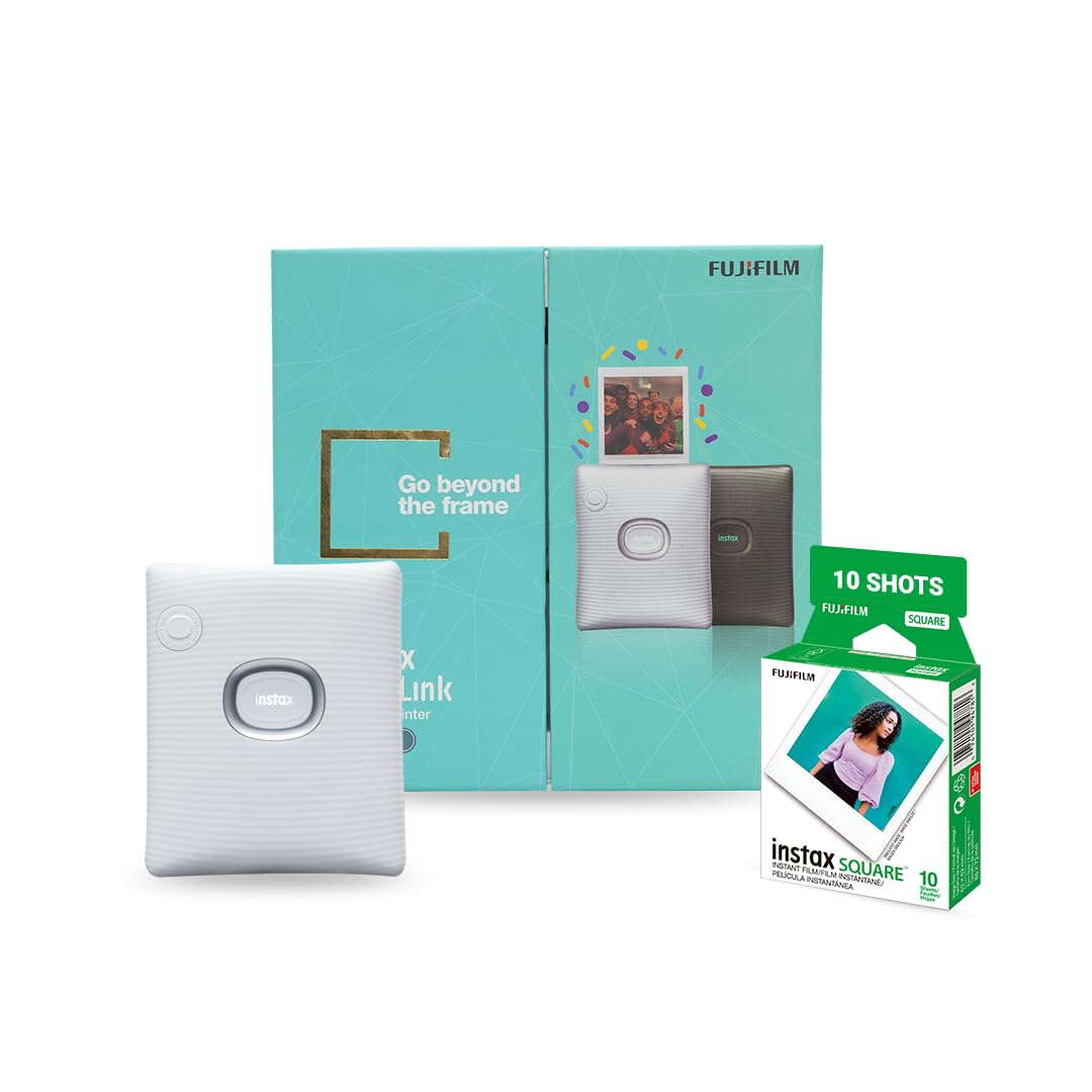 Fujifilm Instax Square Link Smartphone Instant Photo Printer+ 10 Films –Starter Kit, - 2 Color Options