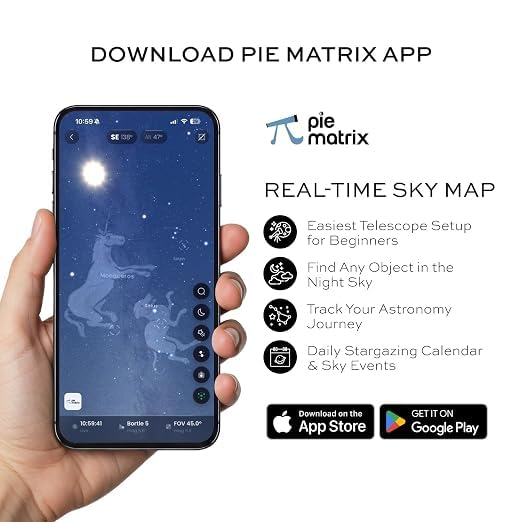 Pie Matrix Neo 50/360 HD Refractor Telescope for Kids & Beginners with 36x Magnification, 360° Rotating Tripod, Phone Holder & Travel Bag