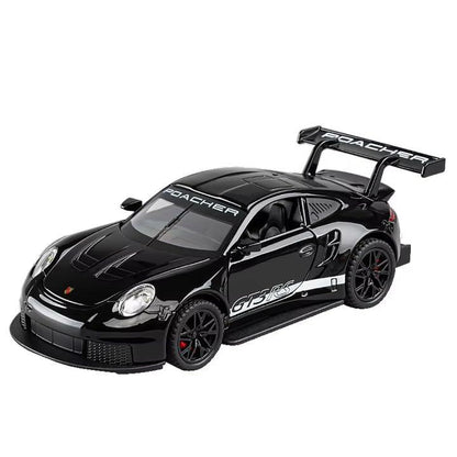 1:32 Porsche 911 GT3 RS Diecast Metal Pull Back Car Model – Openable Doors, Sound & Light | Toy & Collectible (Black) - Jaiman Toys