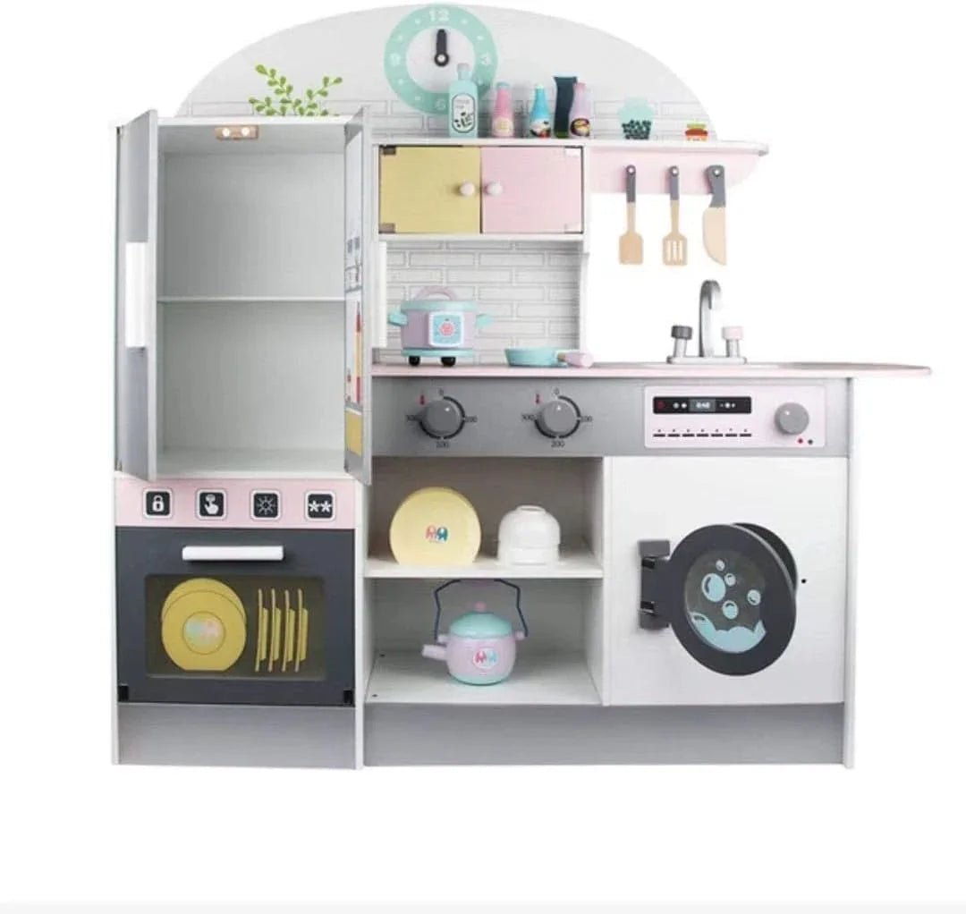 Breatoi Deluxe Wooden Pretend Play Kitchen Set with Utensils & Accessories – Pink & Silver - Jaiman Toys