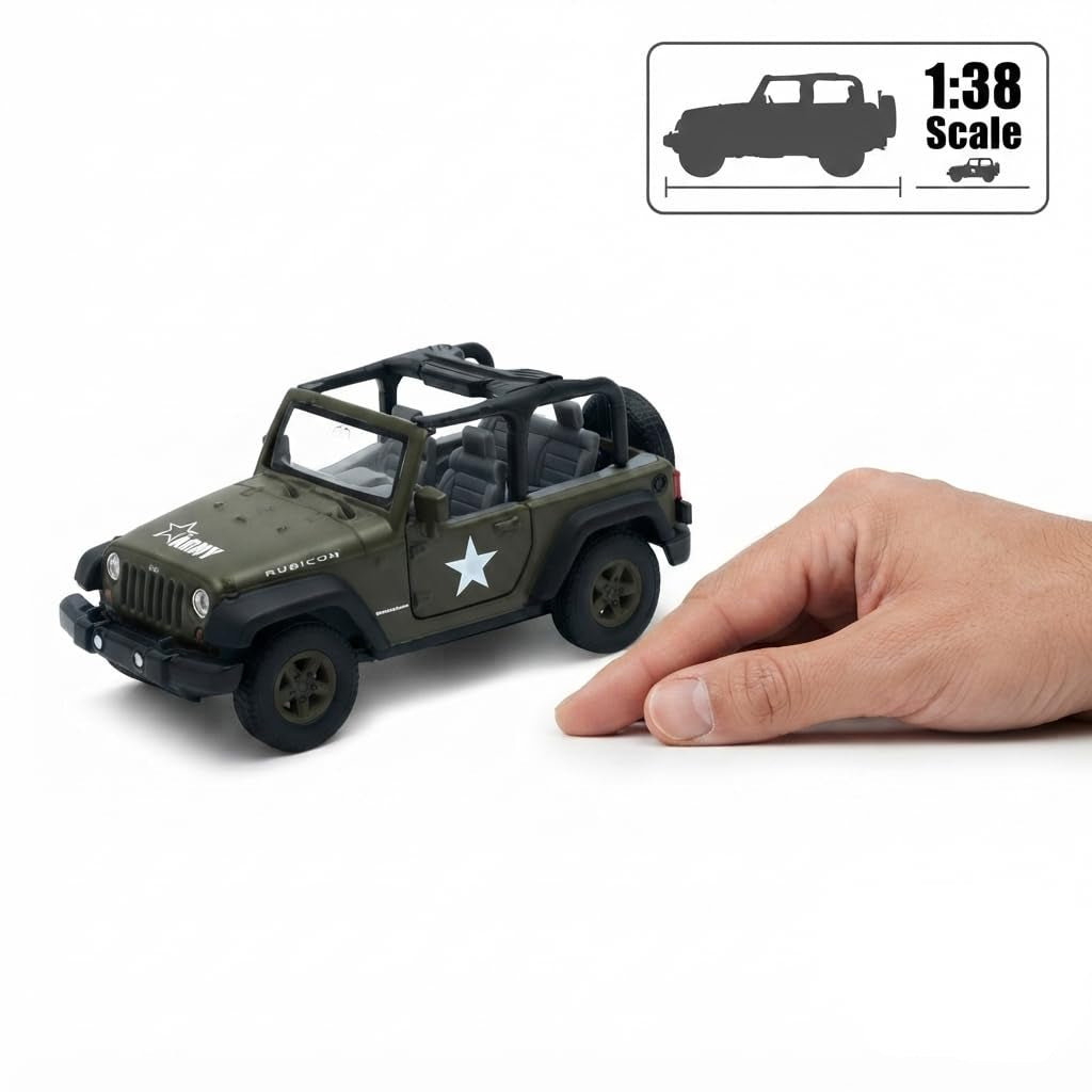 Welly 1:38 Jeep Wrangler Rubicon Military Green Die-Cast Model | Armor Squad Collectible