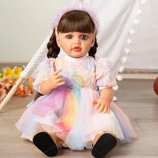 Lifelike Reborn Baby Girl Doll – Toddler with Realistic Sound & Multicolor Dress