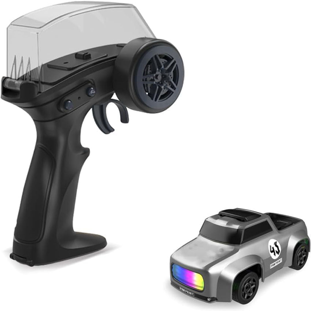 Mini 4WD Q197 1:64 Scale LED Drift RC Car – 2.4GHz Remote Control, Type-C Fast Charge, Adjustable Drift Modes (Grey)