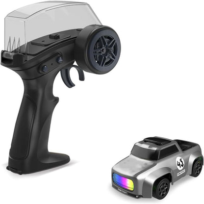 Mini 4WD Q197 1:64 Scale LED Drift RC Car – 2.4GHz Remote Control, Type-C Fast Charge, Adjustable Drift Modes (Grey)