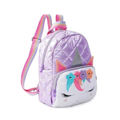 Unicorn Glitter Kids Backpack – Cute Quilted School Bag for Girls with Rainbow Straps