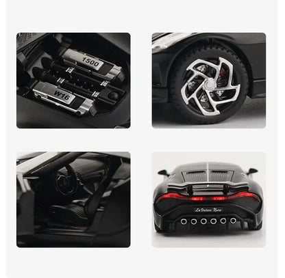 Joy Junction Bugatti La Voiture Noire 1:32 Scale Die-Cast Model Car with Sound & Light – Pull Back Metal Hypercar Toy for Collectors