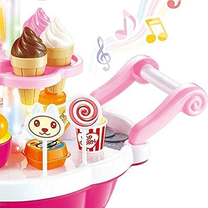 Simarr Kids Ice Cream Cart Playset with Accessories – Pretend Play Dessert Trolley with Popsicles, Cones & Candy Toys