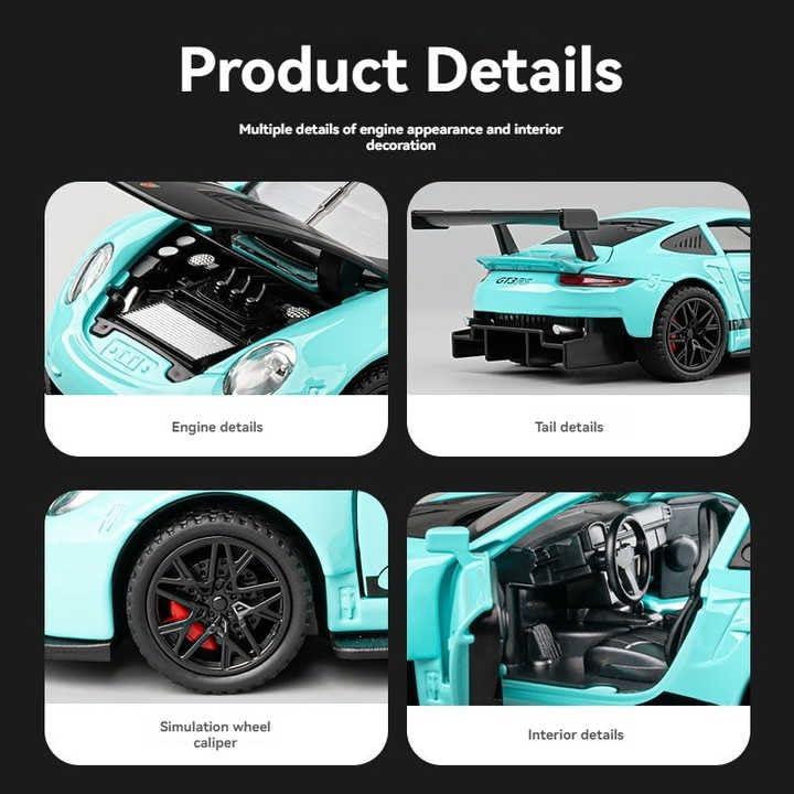 1:32 Porsche 911 GT3 RS Diecast Metal Pull Back Car Model – Openable Doors, Sound & Light | Toy & Collectible (Black) - Jaiman Toys