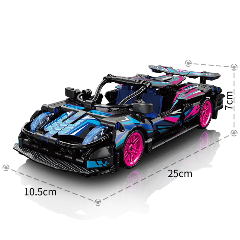 ThinkerPlace 1:18 DIY Blocks Pull-Back Car – Pink & Black | Buildable STEM Construction Racing Toy for KidsV 8+