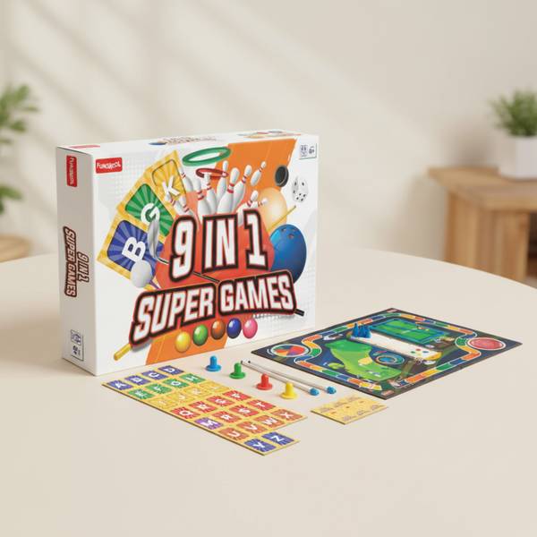 Funskool 9 in 1 Super Games – Classic Indoor Family Board Game Set for Kids & Adults (2–4 Players, Ages 8+)
