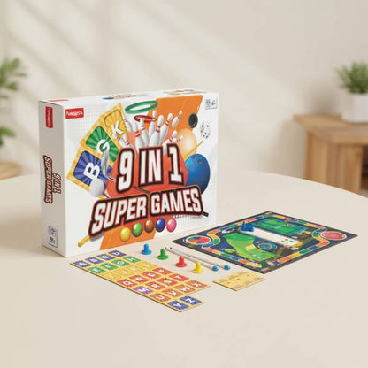 Funskool 9 in 1 Super Games – Classic Indoor Family Board Game Set for Kids & Adults (2–4 Players, Ages 8+)