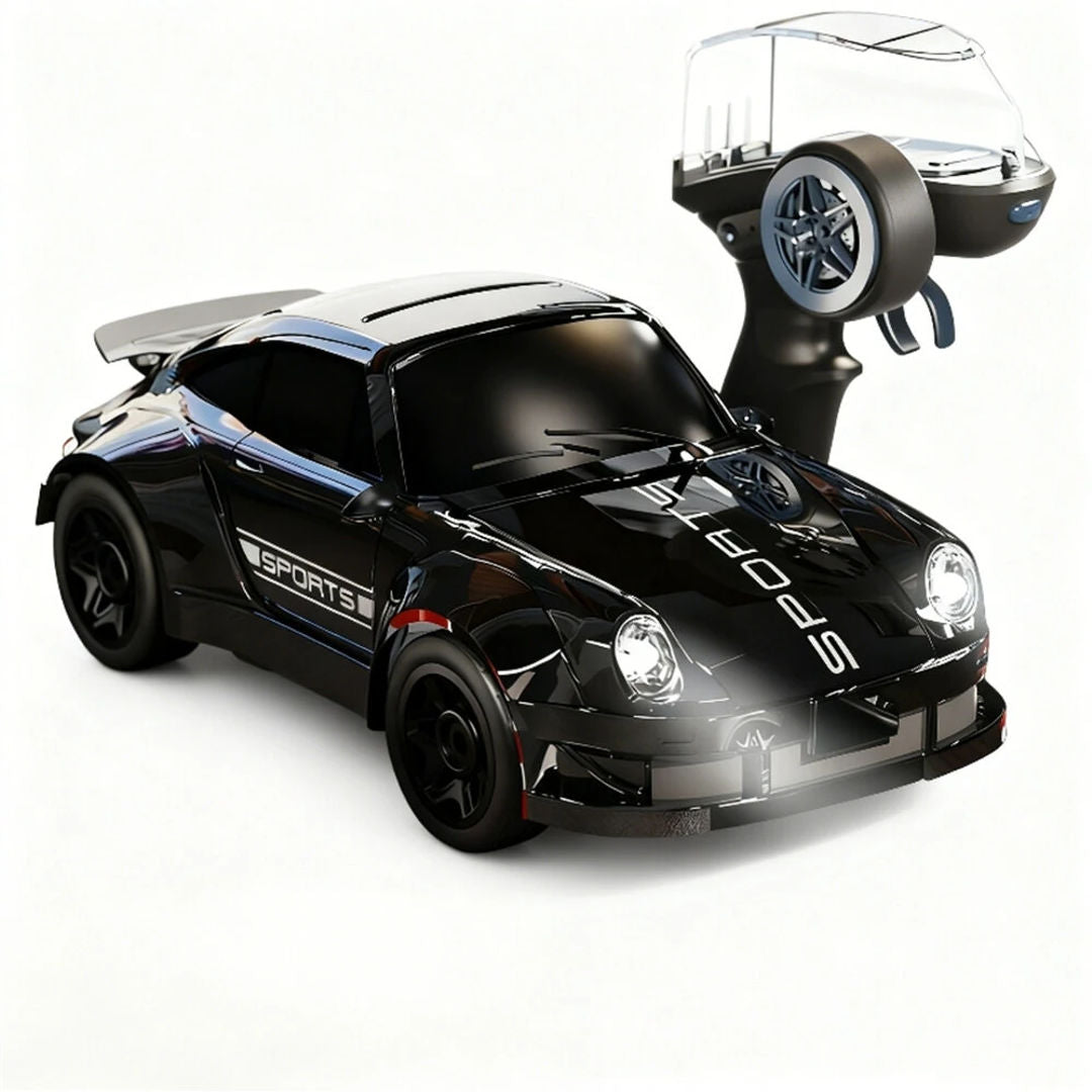 1:64 Scale 2.4GHz 4WD Drift RC Car with LED Lights | Mini High-Speed Racing Remote Control Car (Black)