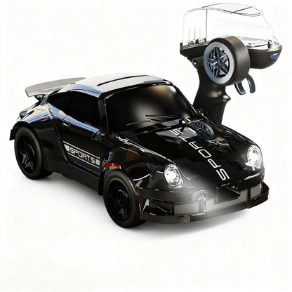 1:64 Scale 2.4GHz 4WD Drift RC Car with LED Lights | Mini High-Speed Racing Remote Control Car (Black)