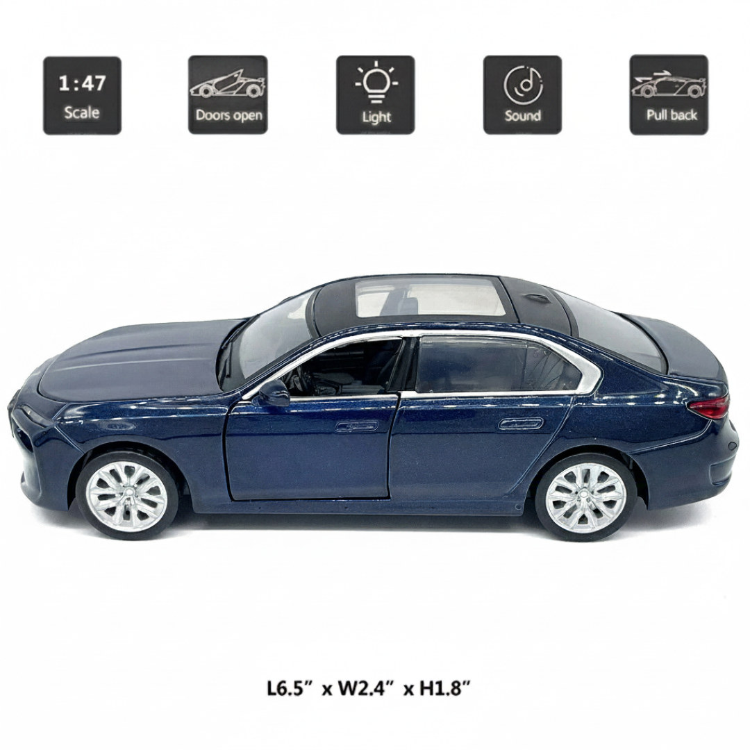 MSZ 1:47 BMW i7 Die-Cast Model Car – Blue | Pull Back, Openable Doors (67733)