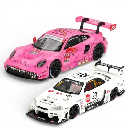 Mini GT 1:64 Diecast Model Car Duo Set | Roxy Porsche 911 GT3 R #77 AO Racing IMSA & Nissan LB-ER34 Super Silhouette ATHLETE COLLET (RHD)