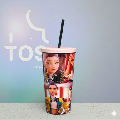 K-Pop Netflix 700ml Stainless Steel Tumbler Sipper Water Bottle With Straw | Leak-Resistant Travel Cup