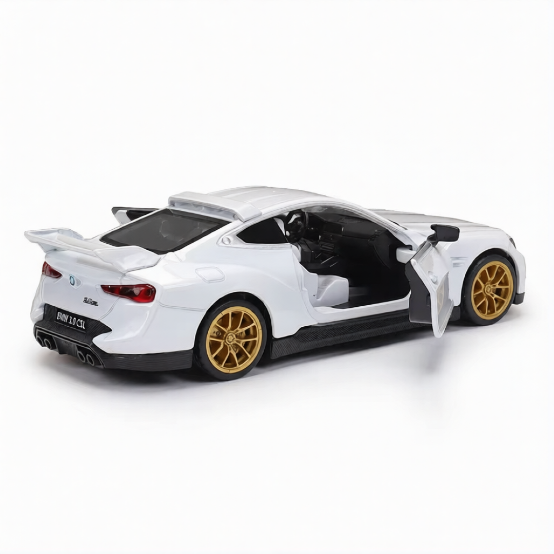 MSZ 1:38 BMW 3.0 CSL White Die-Cast Model Car with Openable Doors & Pull-Back Action | Street Series