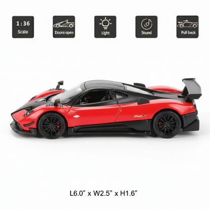 RMZ City 1:36 Pagani Zonda R Diecast Car Model – Red | Openable Doors, Sound & Light