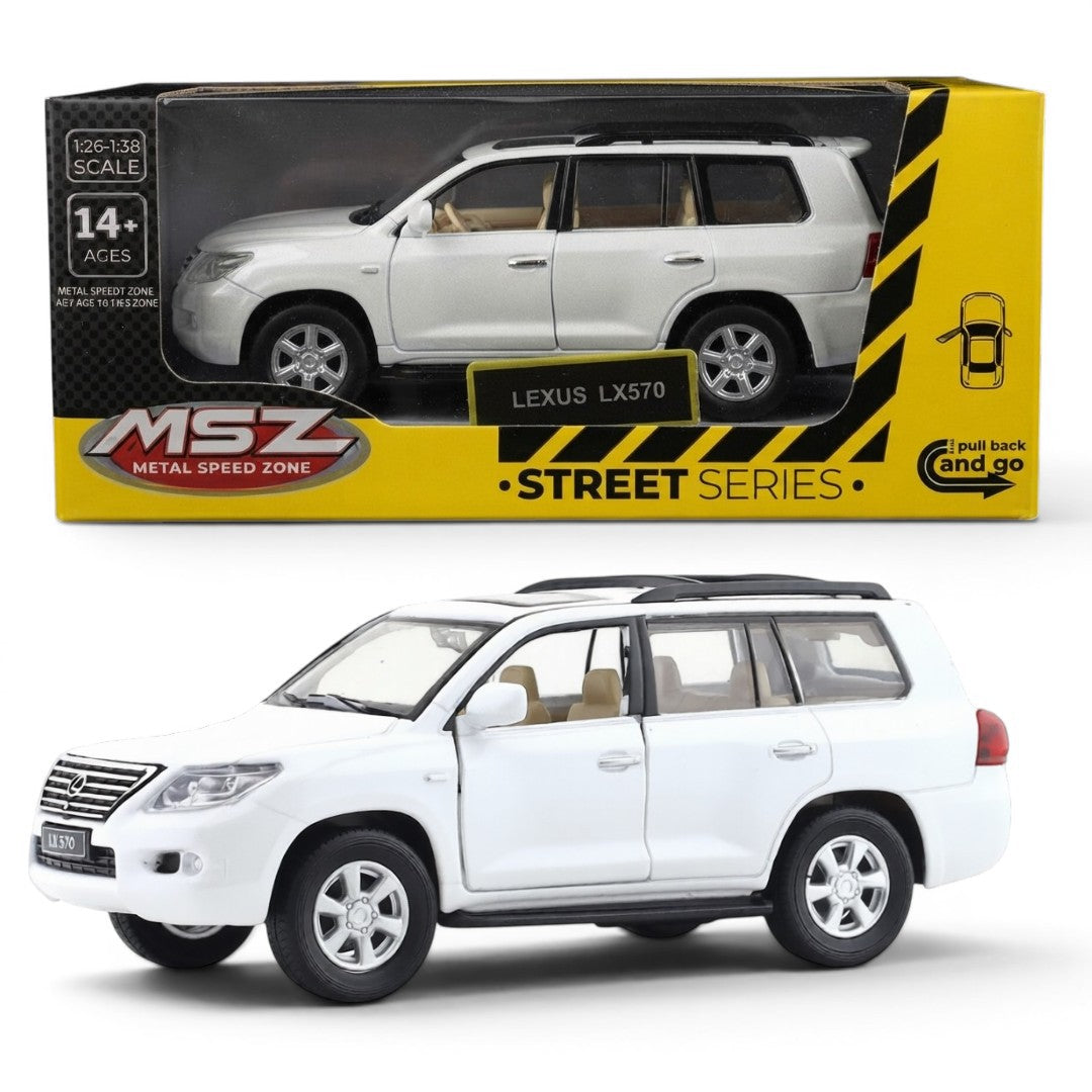 MSZ 1:38 Lexus LX570 Die-Cast Model SUV with Openable Doors & Pull-Back Action | White/Black Variants