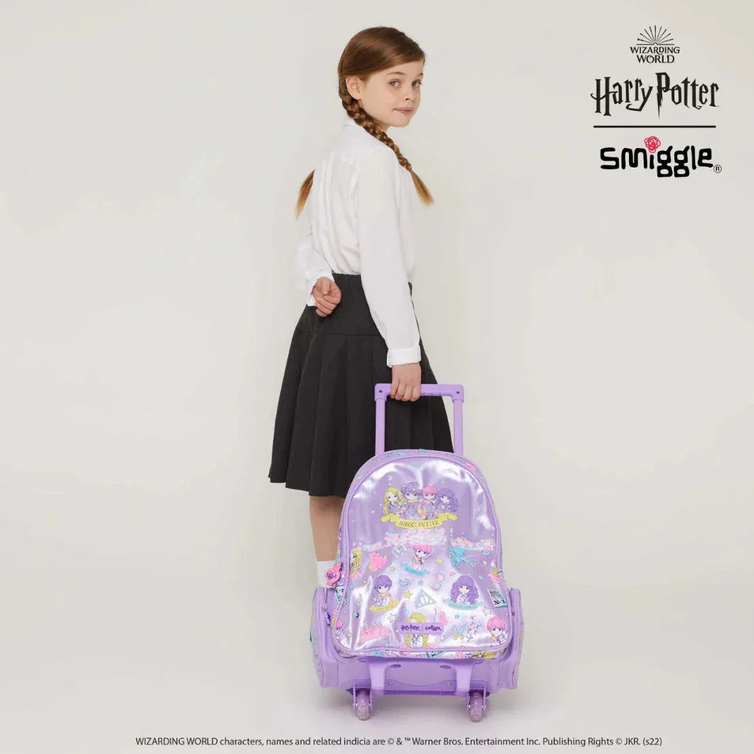 Smiggle 18 Inch Harry Potter Trolley Backpack with Motion-Activated Light-Up Wheels | Extendable Handle & Padded Straps