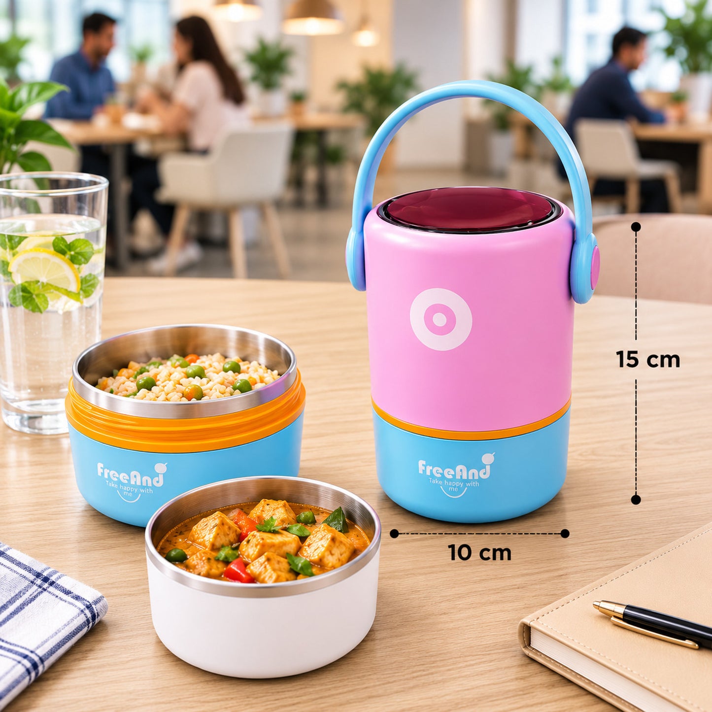 Double Layer Stainless Steel Lunch Pot 580ml with Foldable Spoon | 2 x 290ml Insulated Food Container for School, Office & Travel