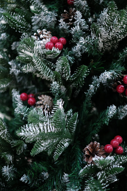 SWEN NORTHLIGHT flocked christmas tree pinecones and cherries