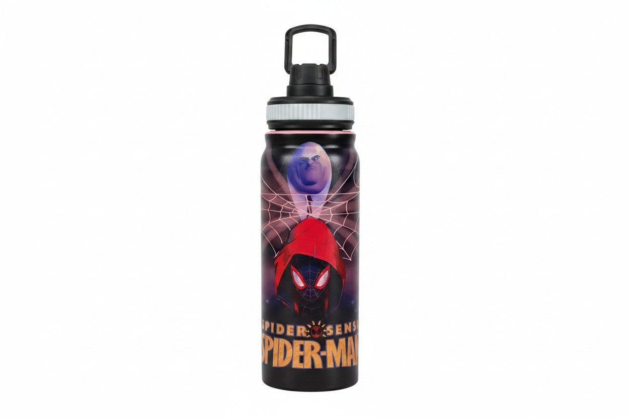 Spider-Man Miles Morales 800ml Stainless Steel Water Bottle with Drinking Spout, Carry Handle & Removable Lid – Miles Web Design