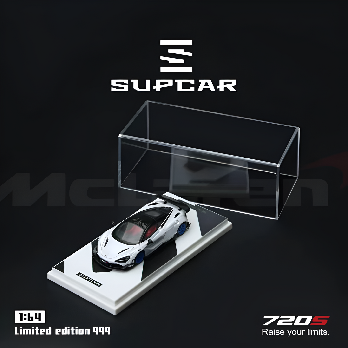 SUPCAR 1:64 McLaren 720S Diecast Model Car | Premium Collectible Supercar Replica | White with Blue Wheels
