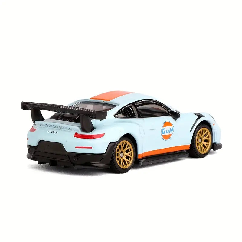 CCA 1:60 Porsche 911 GT2 RS Gulf Die-Cast Model Car | Light Blue & Orange Racing Livery with Golden Wheels