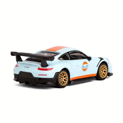 CCA 1:60 Porsche 911 GT2 RS Gulf Die-Cast Model Car | Light Blue & Orange Racing Livery with Golden Wheels