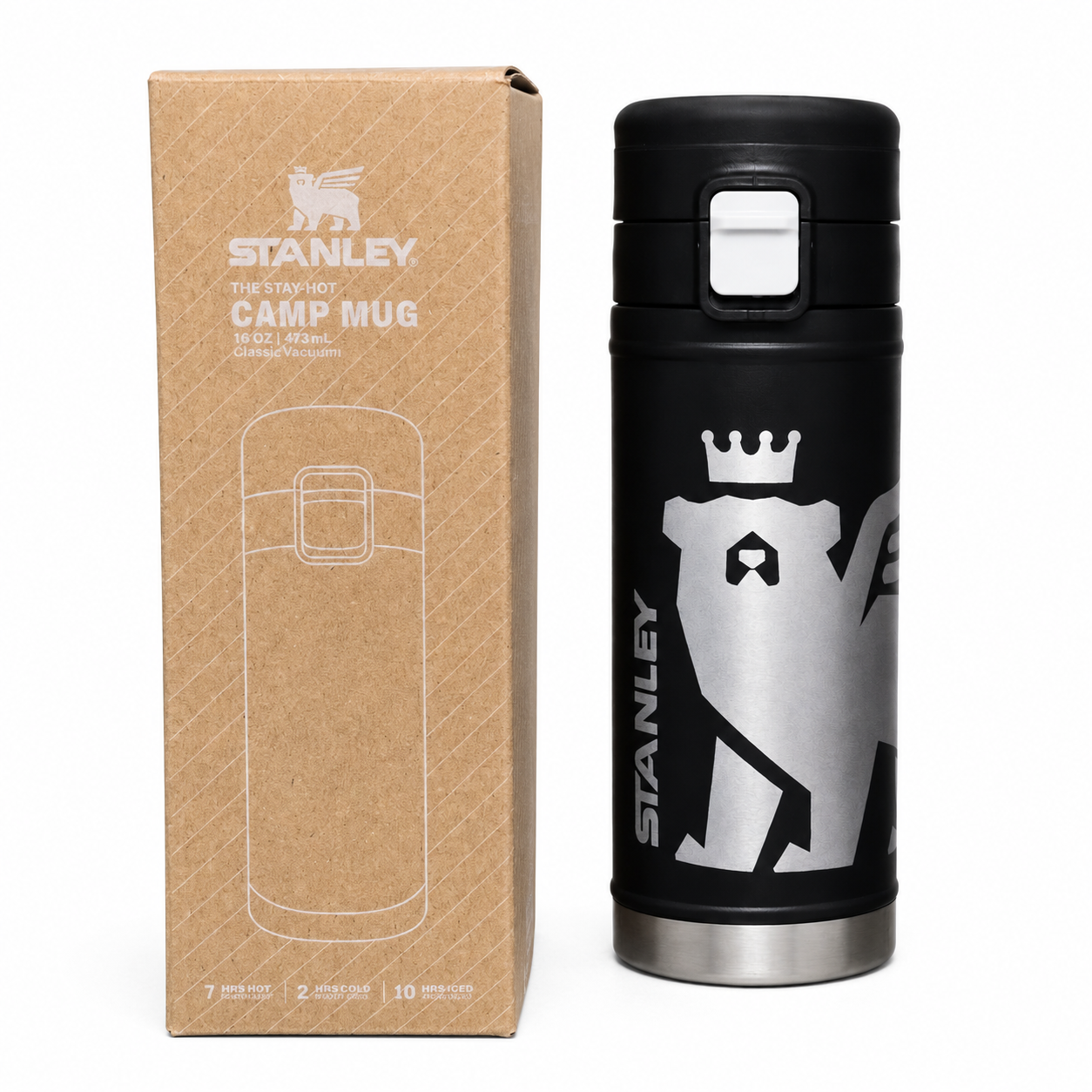 Stanley Camp Mug 12oz (360ml) FlowSteady™ Big Bear Bottle – Black Stainless Steel Thermal Coffee Mug