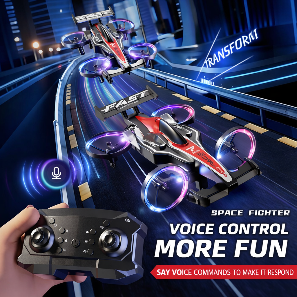 2-in-1 RC Flying Car Drone Toy – 2.4GHz Mini Flying Stunt Car with LED Lights, Indoor Quadcopter for Kids