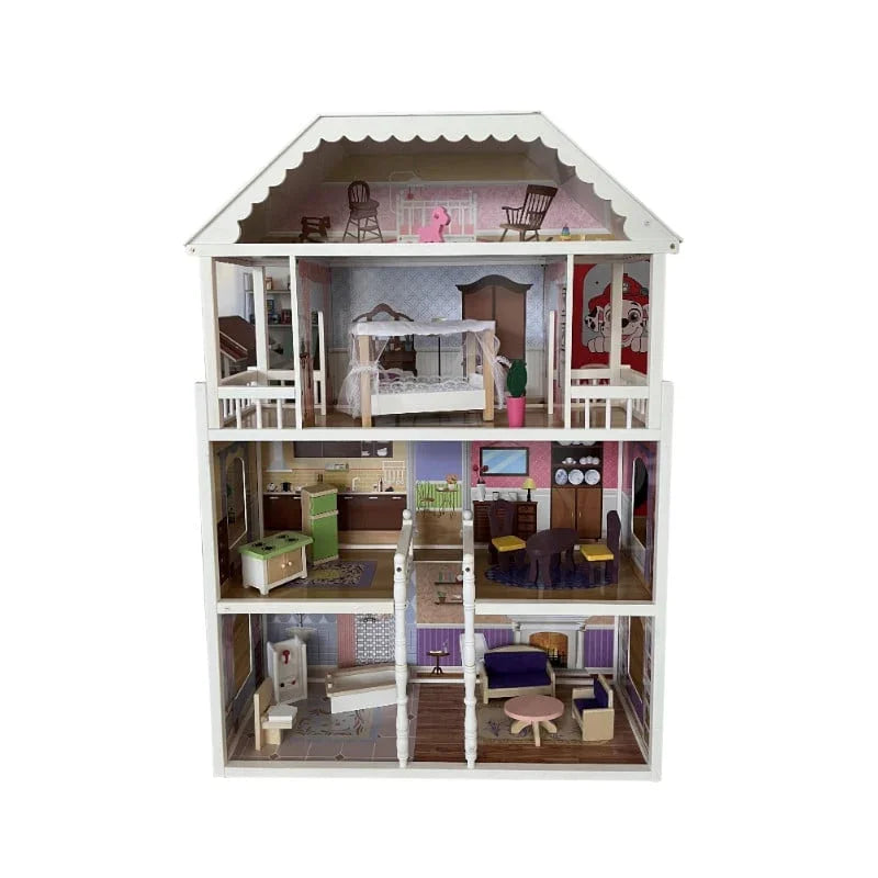 Large Villa Kids Montessori Educational DIY Toy Multi-Functional Wooden Princess Doll House Room For Kids