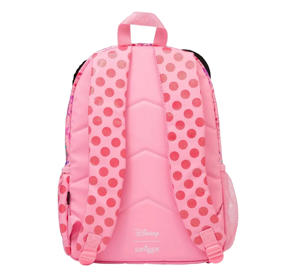Disney x Smiggle Minnie Mouse Kids School Backpack – Pink Polka Dot Bag with Fabric Ears & Glitter Bow