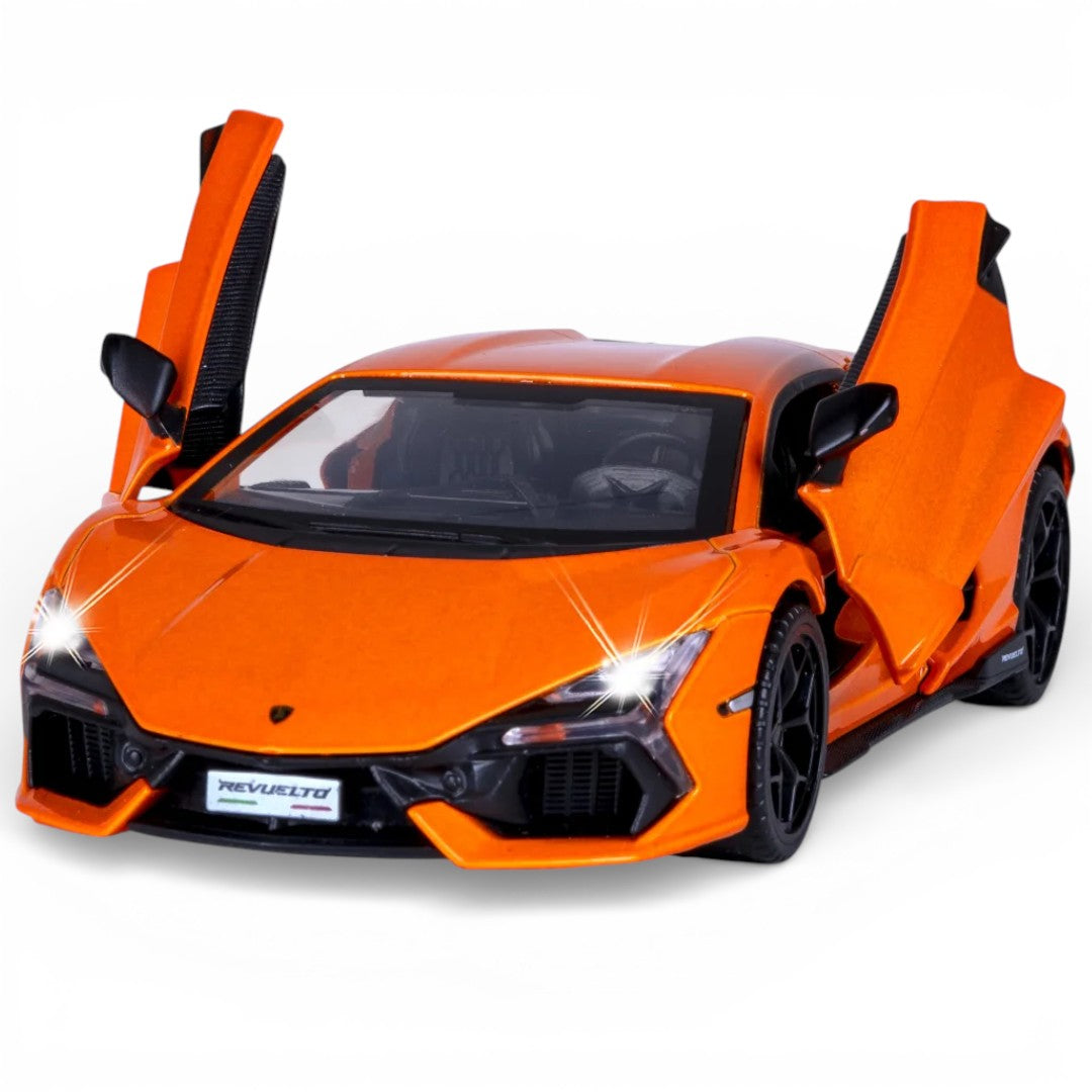 MSZ 1:32 Lamborghini Revuelto Die-Cast Model Car – Orange | Pull Back, Openable Doors, Light & Sound (68737)