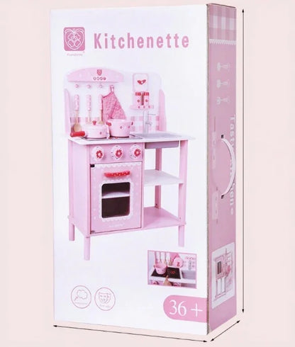 Pink Wooden Kitchen Role Play Toy Set For Kids Kitchen Mini Simulation Cooking Pretend Play Set