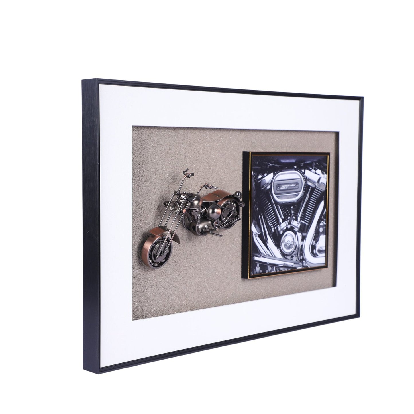 Sculpture Die Cast Harley Davidson: Rev Up Your Decor with Metal Motorcycle in a Decorative Glass Frame