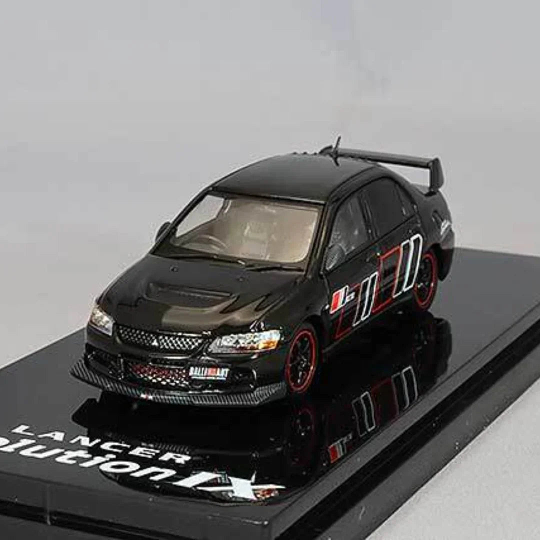 HJ64 1:64 Mitsubishi Lancer Evolution IX Die-Cast Model Car – Black with Racing Stripes (Collector’s Edition)