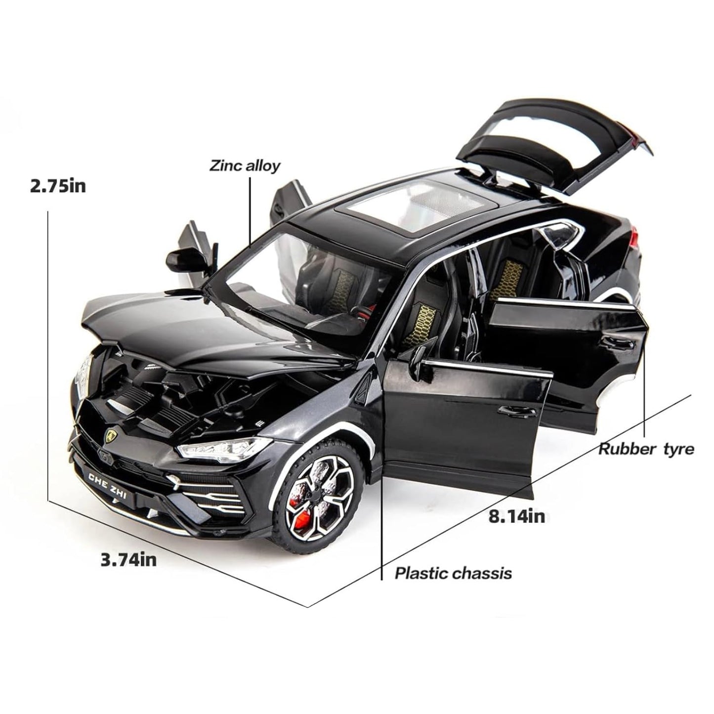 Joy Junction 1:24 Lamborghini Bison URUS Smoke Scale Die-Cast SUV Model with Sound & Light – Pull Back Metal Sports SUV Toy (Black)