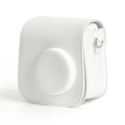PU Leather Camera Case for Instax Mini SE – Protective Pouch with Adjustable Shoulder Strap - White - Jaiman Toys