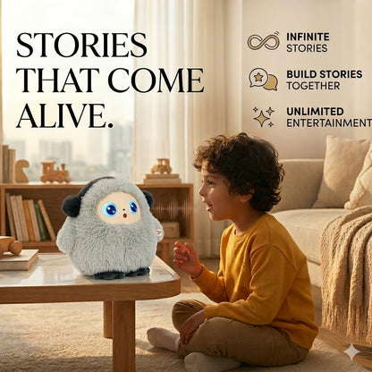 AI Interactive Plush Toy with LED Eyes | Smart AI Talking Plush Companion | App-Controlled Intelligent Plush Robot | Soft Rechargeable Interactive Toy | Grey | 9 Inch