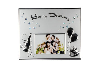 Momentz Happy Birthday Silver Photo Frame 6x4 Inch | Decorative Birthday Picture Frame with Balloon & Cake Design