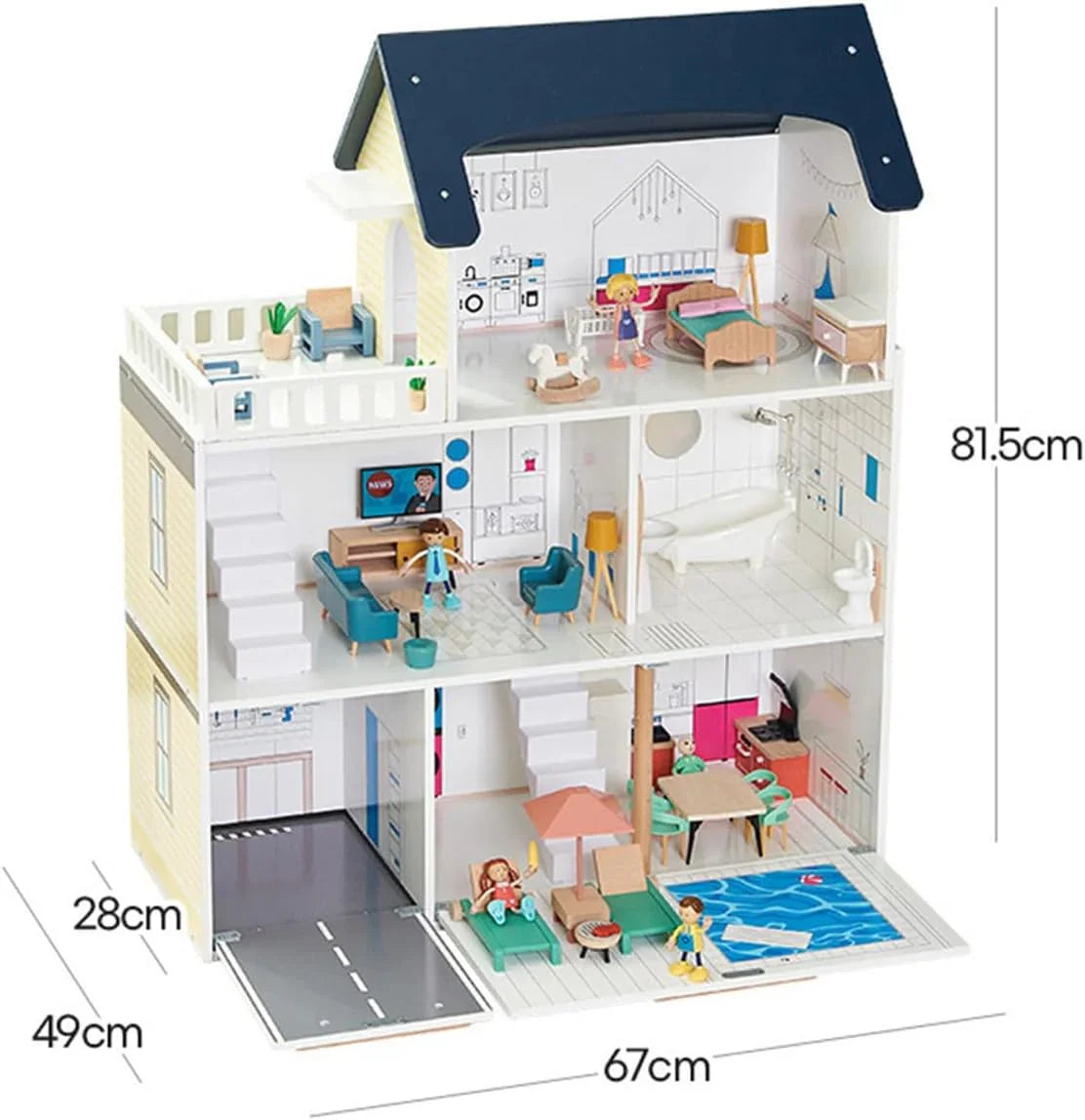 Breatoi - Wooden Doll House, Large 3-Story DIY Castle Doll House with Furnitures, Mini House Building Kit Montessori Toys for Ages 3+ - Jaiman Toys