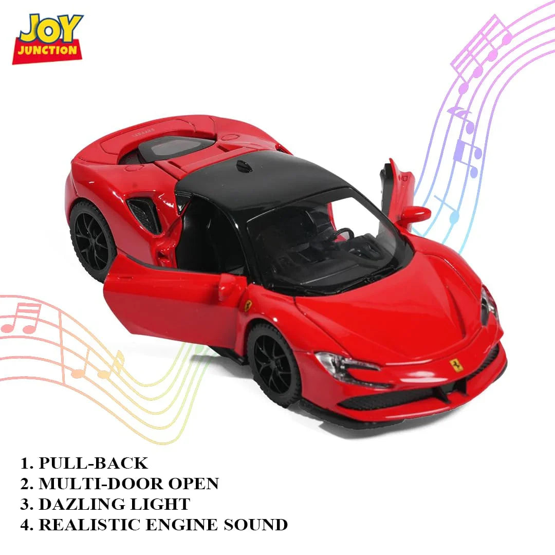 JOY JUNCTION Ferrari 1:32 Scale Alloy Metal Pullback Die-Cast Car – Red with Lights, Music & Openable Doors - Jaiman Toys