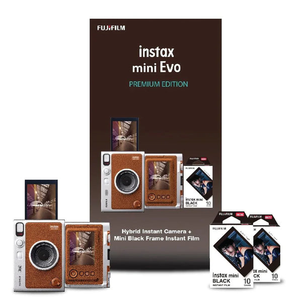 Fujifilm Instax Mini Evo Hybrid Camera Premium Edition with 20 Shots of Instax Mini Black Film and 100 Different Expressions-(Brown) - Jaiman Toys