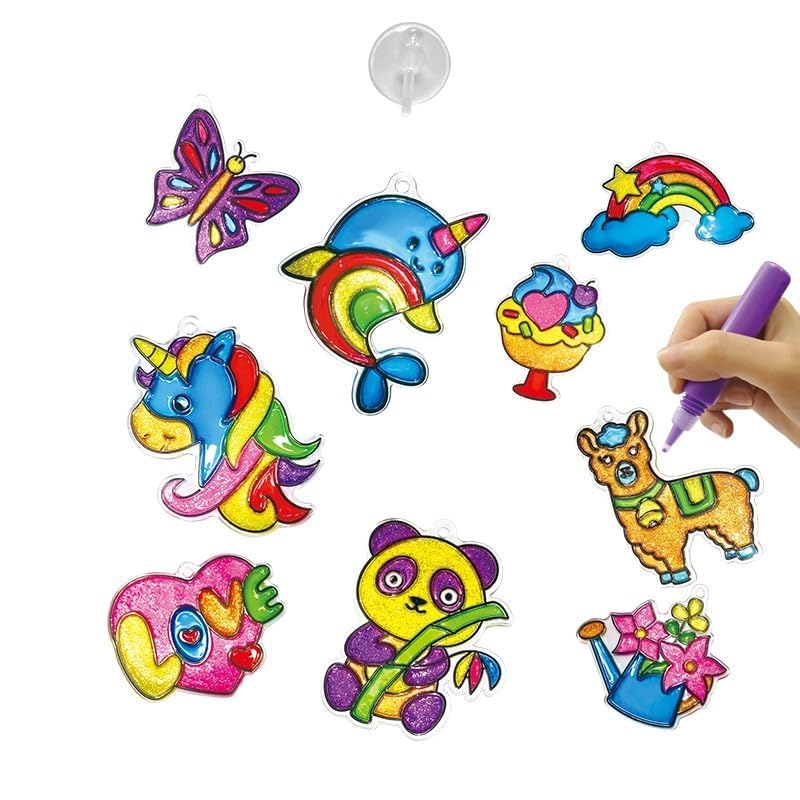 The Best Crafts Glitter Window Art Kit for Kids, 26 DIY Suncatcher Projects with 8 Window Paint Colors, Suction Cups & Design Patterns, Creative Arts & Crafts Activity Set for Boys & Girls Ages 6+, Birthday Gift