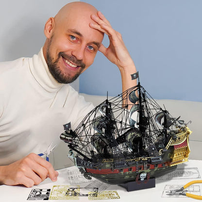 Piececool  3D Metal Puzzle The Queen Anne’s Revenge Pirate Ship (Large) – 439 Pieces – Level 5 Difficulty – Stainless Steel DIY Model Kit-Age16+