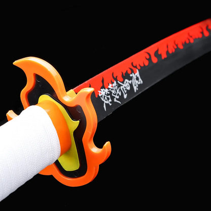 Demon Slayer Rengoku Kyojuro Samurai Sword – Flame Pillar Wooden Katana With Light Effect | Anime Cosplay Prop Sword for Kids & Collectors (Black & Red Blade)